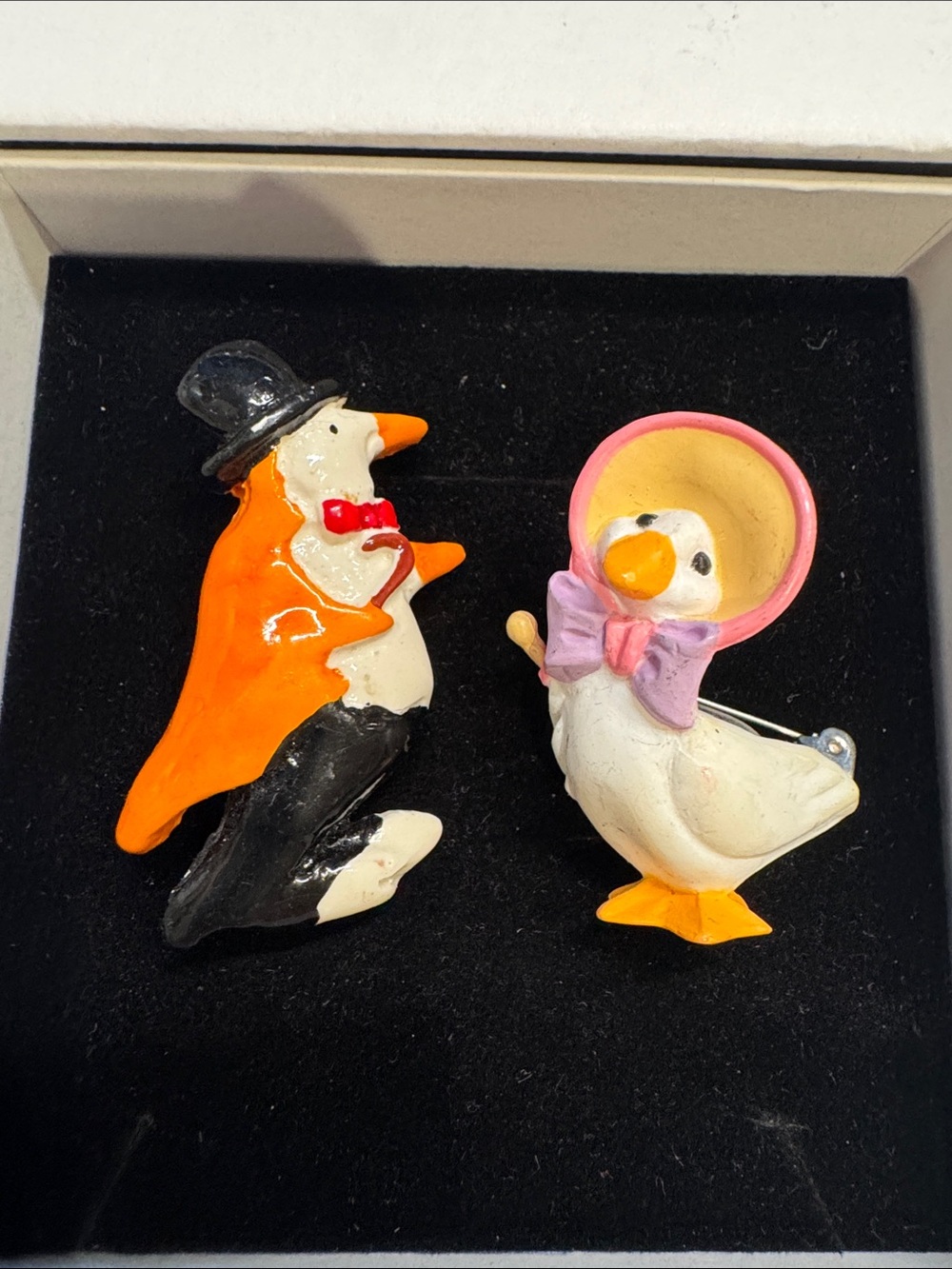 Pair of Orange & White Duck Couple Decorative Pins brooch